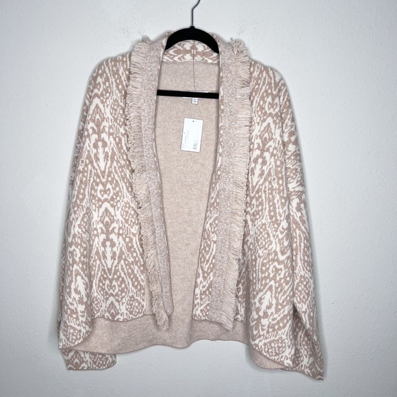 Intermix Simone Fringed Jacquard Cardigan Beige Size XL - Picture 3 of 6